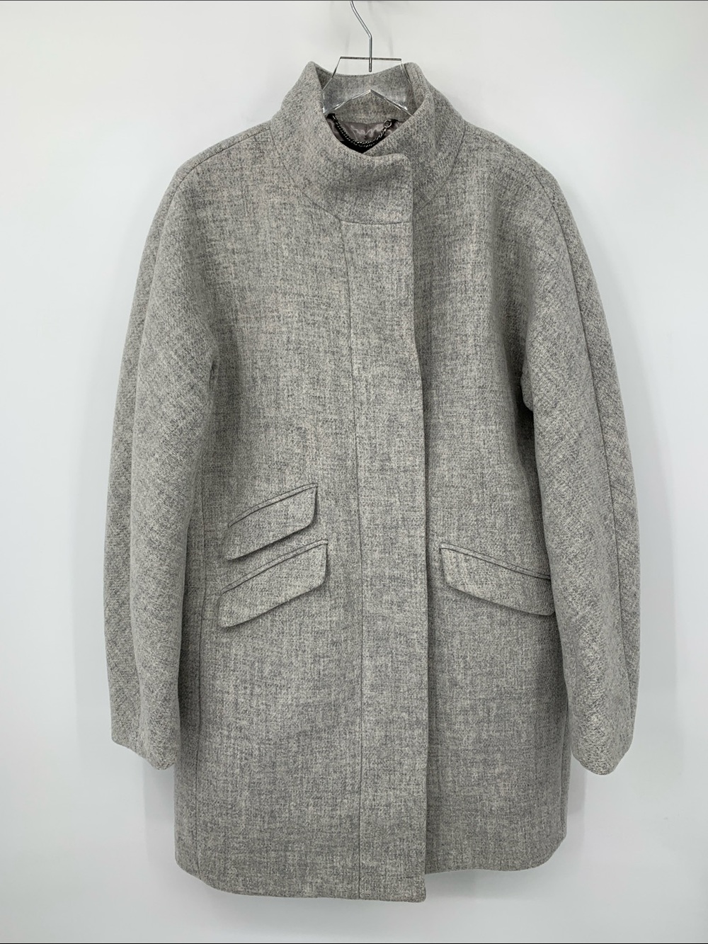 J Crew Cocoon Coat Italian stadium wool blend cloth zipper jacket gray 10 TALL - Picture 2 of 5